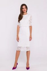 Elegancka ołówkowa dwuczęściowa sukienka koronkowa ecru. Sukienki damskie Stylove, bez wzorów, z koronki, eleganckie, bez ramiączek. Za 509.00 zł.