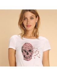 WOOOP Koszulka "Beautiful Death" w kolorze białym rozmiar: XXL. Białe bluzki damskie Wooop, xxl, bez wzorów, bez kołnierzyka, bez ramiączek. Za 56.99 zł.