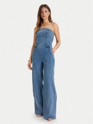 Guess Kombinezon W5BD1F D4LU0 Niebieski Regular Fit. Niebieskie sukienki damskie Guess, z aplikacjami, z bawełny, bez ramiączek. Za 799.99 zł.