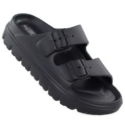 Klapki damskie basenowe na klamry czarne Big Star TT274A051. Czarne klapki damskie Big Star, bez wzorów, z materiału, bez obcasa, bez zapięcia. Za 99.99 zł.