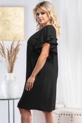 Sukienka wieczorowa z ozdobnymi rękawami ELIANA czarna. Czarne sukienki damskie KARKO, bez wzorów, z elastanu, eleganckie, bez ramiączek. Za 89.50 zł.