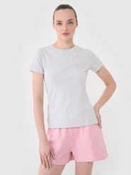 4F T-shirt slim gładki damski - szary XXL. Szare t-shirty damskie 4F, xs, bez wzorów, z bawełny, bez kołnierzyka. Za 39.99 zł.