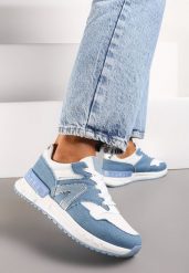 Niebiesko-Białe Płaskie Sneakersy przed Kostkę z Ekozamszu ze Sznurowaniami Jrines. Białe obuwie sportowe damskie Renee, z dzianiny, przed kostkę, bez zapięcia. Za 89.99 zł.