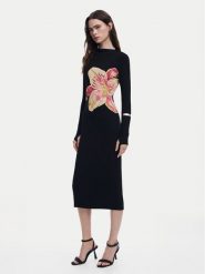 Desigual Sukienka codzienna 25SWVKX1 Czarny Slim Fit. Czarne sukienki damskie Desigual, bez wzorów, z wiskozy, bez ramiączek. Za 299.99 zł.