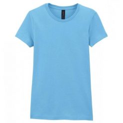 Koszulka Softstyle Dla Pań I Panów. Niebieskie koszulki damskie GILDAN, bez wzorów, bez kołnierzyka, bez ramiączek. Za 41.99 zł.