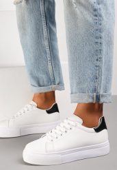 BIało-Czarne Sneakersy Thessomeda. Białe obuwie sportowe damskie Renee, przed kostkę, bez zapięcia, outdoorowe. Za 59.99 zł.