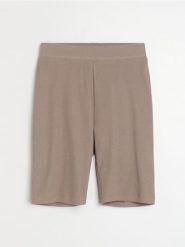Prążkowane szorty kolarki z bawełną - brązowy. Brązowe spodenki sportowe damskie Sinsay, l, bez wzorów, z bawełny. Za 14.99 zł.