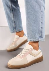 Beżowo-Różowe Sneakersy na Grubej Podeszwie z Ozdobnymi Wstawkami Galivia. Brązowe obuwie sportowe damskie Born2be, z materiału, bez zapięcia. Za 84.99 zł.