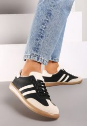 Czarne Casualowe Sneakersy na Płaskiej Podeszwie z Paskami Jereria. Czarne obuwie sportowe damskie Renee, z materiału, bez zapięcia. Za 79.99 zł.