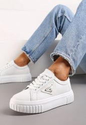 Białe Sneakersy Skórzane na Platformie Ulvinasa. Białe obuwie sportowe damskie Renee, z jeansu, bez zapięcia. Za 159.99 zł.