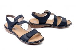 RIEKER 659C7-16 blue, sandały damskie. Niebieskie sandały damskie Rieker, bez wzorów, bez obcasa, bez zapięcia. Za 319.90 zł.