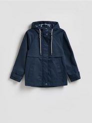 Kurtka z kapturem - granatowy. Niebieskie kurtki damskie Reserved, l, bez wzorów, z tkaniny, z kapturem. Za 179.99 zł.