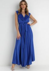 Granatowy Kombinezon Plisowany Actithoe. Niebieskie sukienki damskie Born2be, bez wzorów, z materiału, eleganckie, bez ramiączek. Za 239.99 zł.