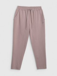 4F Spodnie dresowe damskie - beżowe L. Brązowe spodnie dresowe damskie 4F, l, bez wzorów, z bawełny, z podwyższonym stanem, na fitness i siłownię. Za 129.99 zł.