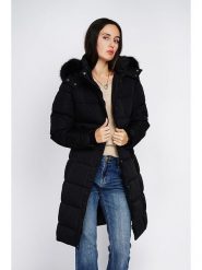 ASSUILI Płaszcz zimowy w kolorze czarnym rozmiar: 34. Czarne płaszcze damskie Assuili, na zimę, bez wzorów, z puchu, bez kaptura. Za 282.99 zł.