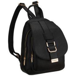 Mały czarny plecak damski ze skóry ekologicznej miejski modny z klapką Peterson PTN MX03-P. Czarne plecaki Peterson, bez wzorów, ze skóry ekologicznej. Za 89.99 zł.