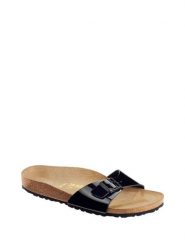 Birkenstock Klapki "Madrid" w kolorze czarnym rozmiar: 35. Czarne klapki damskie Birkenstock, bez wzorów, z otwartym noskiem, bez obcasa, bez zapięcia. Za 272.31 zł.