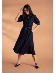 More & More Sukienka dżinsowa w kolorze granatowym rozmiar: 34. Niebieskie sukienki damskie More & More, bez wzorów, z bawełny, bez ramiączek. Za 196.95 zł.