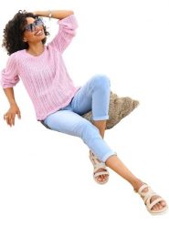 Heine Sweter w kolorze jasnoróżowym rozmiar: 36. Różowe swetry klasyczne damskie Heine, z bawełny, bez kołnierzyka. Za 56.93 zł.
