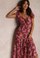 Czarno-Czerwona Sukienka Mothea. Czerwone sukienki damskie Renee, bez wzorów, z tkaniny, boho, bez ramiączek. W wyprzedaży za 63.99 zł.