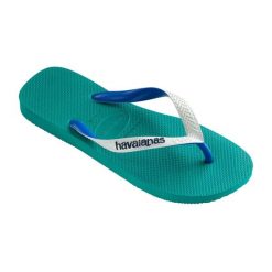 Japonki plażowe Havaianas Top Mix. Zielone klapki damskie Havaianas, bez wzorów, bez obcasa, bez zapięcia. Za 54.99 zł.