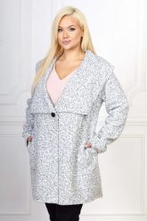 Popielaty melanżowy płaszcz Mery PLUS SIZE XXL. Szare płaszcze damskie Moda Size Plus Iwanek, na jesień, plus size, bez wzorów, ze skóry, bez kaptura. Za 239.90 zł.