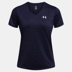 Koszulka szybkoschnąca damska Under Armour UA Tech Twist V-Neck. Niebieskie bluzki damskie Under Armour, xs, bez wzorów, bez kołnierzyka, bez ramiączek. Za 79.99 zł.