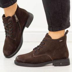 Czekoladowe zamsz botki damskie Vinceza 39953. Brązowe botki damskie VINCEZA, na jesień, z jeansu, boho, bez obcasa, na płaskiej podeszwie, bez zapięcia. Za 279.00 zł.