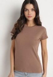 Brązowy Bawełniany Klasyczny T-shirt Lunolia. Brązowe t-shirty damskie Born2be, l, bez wzorów, z bawełny, bez kołnierzyka. Za 39.99 zł.