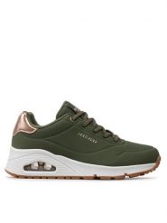 Skechers Sneakersy Uno Shimmer Away 155196/OLV Khaki. Brązowe obuwie sportowe damskie Skechers, ze skóry, bez zapięcia. Za 279.99 zł.