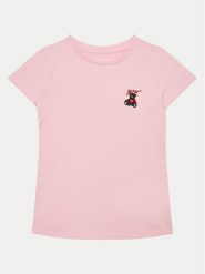 Guess T-Shirt J5RI44 J1314 Różowy Regular Fit. Czerwone koszulki i t-shirty dziewczęce Guess, z aplikacjami, z bawełny, bez kołnierzyka, bez ramiączek. Za 69.99 zł.