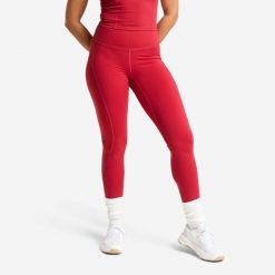 Legginsy fitness damskie Domyos wysoki stan. Czerwone legginsy damskie DOMYOS, m, bez wzorów, z elastanu. Za 119.99 zł.