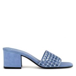 Klapki Eva Minge. Niebieskie klapki damskie Eva Minge, bez wzorów, bez obcasa, bez zapięcia. Za 319.99 zł.