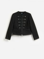 Kurtka z ozdobnym zapięciem - czarny. Czarne kurtki damskie Reserved, l, bez wzorów, z tkaniny, bez kaptura. Za 259.99 zł.