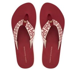 Japonki Tommy Hilfiger. Czerwone klapki damskie Tommy Hilfiger, bez wzorów, bez obcasa, bez zapięcia. Za 169.99 zł.