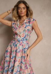 Różowo-Niebieska Koszula z Bawełny w Kwiaty Natilea. Czerwone koszule damskie Renee, l, bez wzorów, z bawełny, eleganckie, bez kołnierzyka, bez ramiączek. Za 69.99 zł.