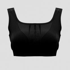 Sportowy crop top treningowy MADDY. Czarne biustonosze sportowe damskie LEGEA, bez wzorów, z elastanu. W wyprzedaży za 90.50 zł.