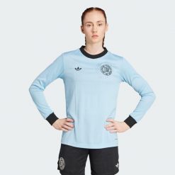 Koszulka Germany Anniversary Long Sleeve. Czarne bluzki damskie Adidas, m, bez wzorów, z materiału, sportowe, bez kołnierzyka, bez ramiączek. Za 499.00 zł.