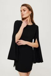 Elegancka ołówkowa sukienka mini rozcięte rękawy czarna. Czarne sukienki damskie Makover, bez wzorów, eleganckie, bez ramiączek. Za 289.00 zł.
