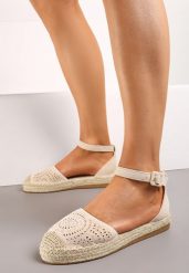 Beżowe Płaskie Ażurowe Espadryle na Plecionej Podeszwie Mallerena. Brązowe espadryle damskie Born2be, w ażurowe wzory, bez obcasa, na obcasie. Za 84.99 zł.