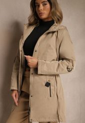 Ciemnobeżowa Kurtka Typu Parka z Kapturem o Klasycznym Kroju Tulania. Brązowe parki damskie Renee, l, z jeansu, z kapturem. Za 219.99 zł.