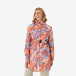 Kurtka turystyczna damska długa Quechua Raincut wodoodporna. Brązowe kurtki damskie QUECHUA, m, bez wzorów, bez kaptura. Za 129.99 zł.