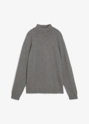 Sweter z golfem, z czystej bawełny. Szare golfy damskie bonprix, l, bez wzorów, z bawełny, bez ramiączek. Za 99.99 zł.