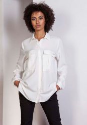 Ecru Koszula Oversize z Kieszeniami. Czarne koszule damskie Lanti, l, bez wzorów, z materiału, bez kołnierzyka, bez ramiączek. Za 188.90 zł.