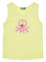 United Colors Of Benetton Top 3I1XGH012 Żółty Regular Fit. Żółte koszulki i t-shirty dziewczęce United Colors Of Benetton, bez wzorów, z bawełny, bez kołnierzyka, bez ramiączek. Za 29.99 zł.