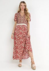 Bordowa Rozkloszowana Sukienka Maxi Stemone. Czerwone sukienki damskie Born2be, bez wzorów, bez ramiączek. Za 119.99 zł.