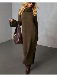 Milan Kiss Sukienka dzianinowa w kolorze khaki rozmiar: XL. Brązowe sukienki damskie Milan Kiss, bez wzorów, z dzianiny, bez ramiączek. Za 226.77 zł.