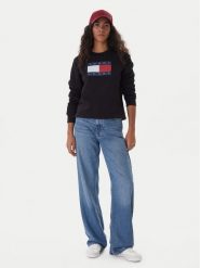 Tommy Jeans Bluza Flag DW0DW22564 Czarny Regular Fit. Czarne bluzy damskie Tommy Jeans, m, bez wzorów, z bawełny, bez kaptura. Za 329.99 zł.