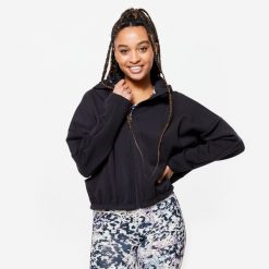 Bluza z kapturem damska Domyos fitness. Czarne bluzy damskie DOMYOS, l, bez wzorów, z bawełny, z kapturem. Za 129.99 zł.