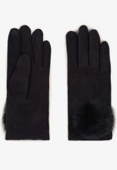Granatowe Rękawiczki z Bawełną i Ozdobnym Pomponem Sadelira. Niebieskie rękawiczki damskie Born2be, bez wzorów, z bawełny. Za 19.99 zł.